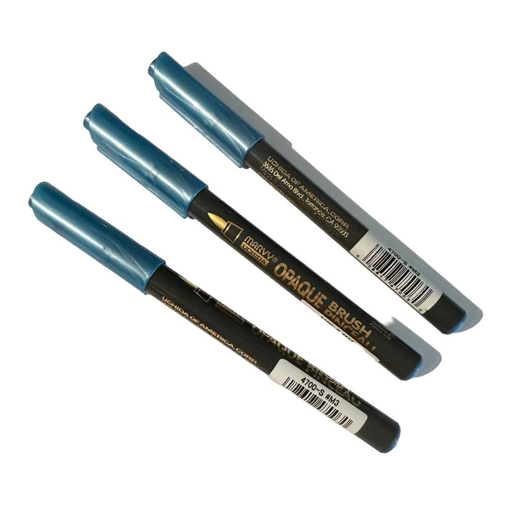 3 Marvy Uchida Opaque Brush Metallic Blue Pen Markers Flexible Tip